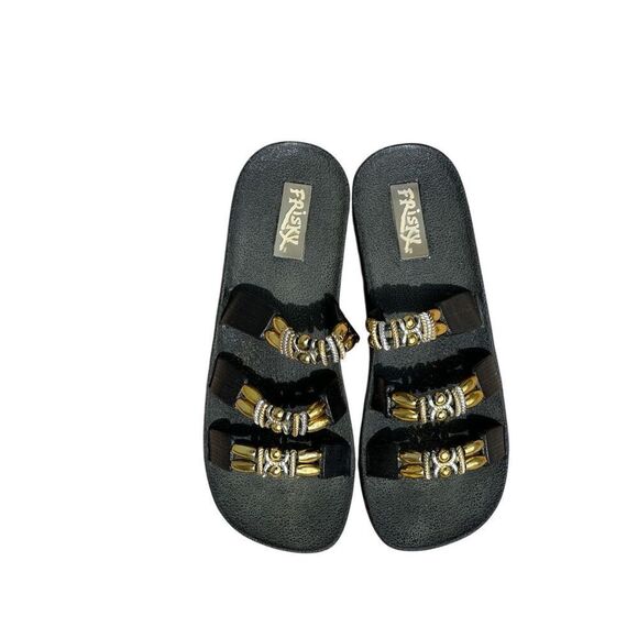 Frisky Gold Black Beaded Slip ons Size 9 - Picture 1 of 5